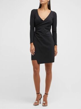 Chiara Boni La Petite Robe Yoon Asymmetric Ruched Black Dress NWT Size 16